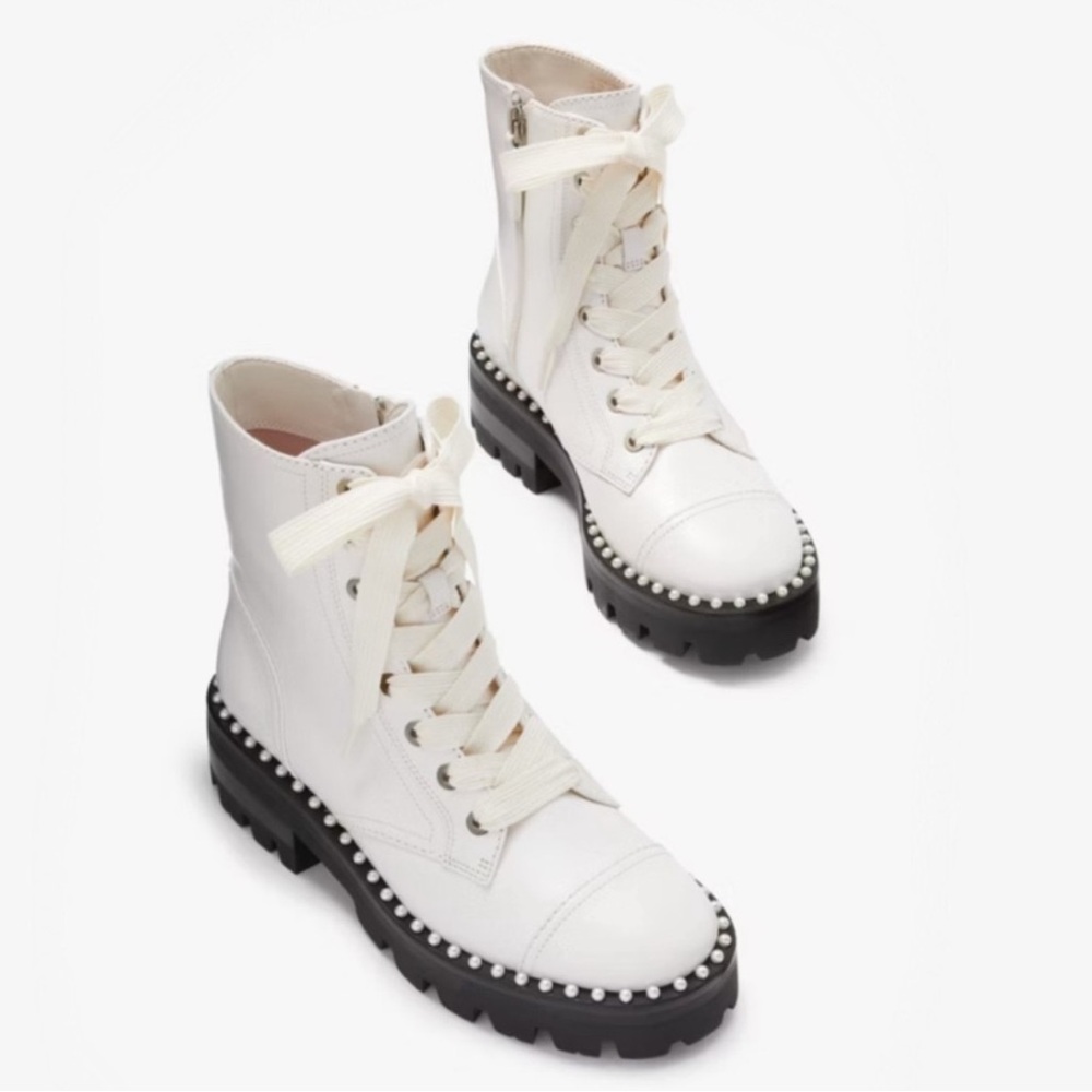 ♠️Kate Spade Merritt Pearl Lug Sole Booties/Cream New In Box Size 7.5